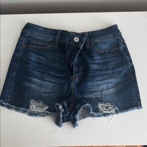 Dark Blue Distressed Jean Shorts